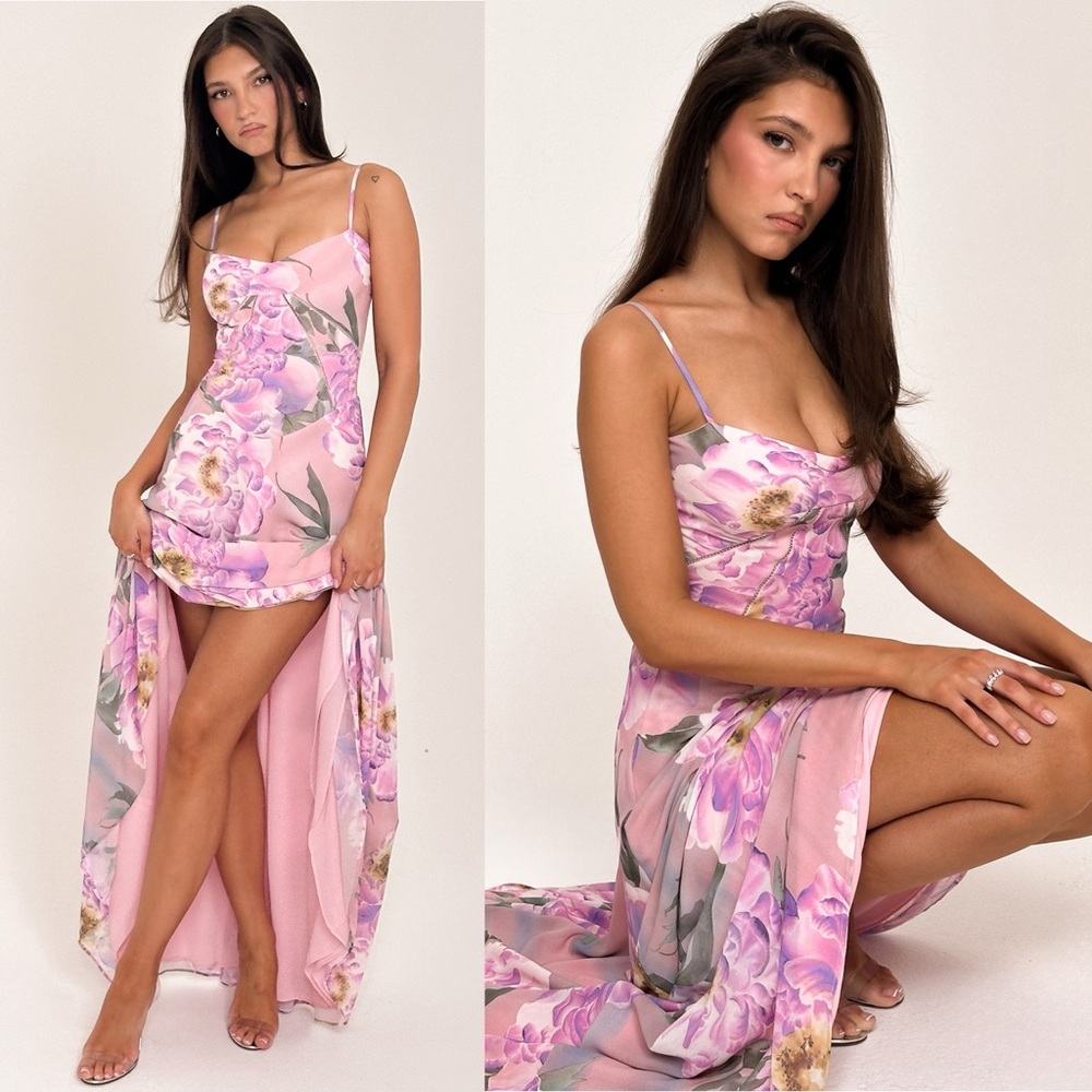 House‎ of CB ‘Seren Pink Floral Floral Lace Back Maxi Dress NWOT Size XL A-C - Picture 3 of 17